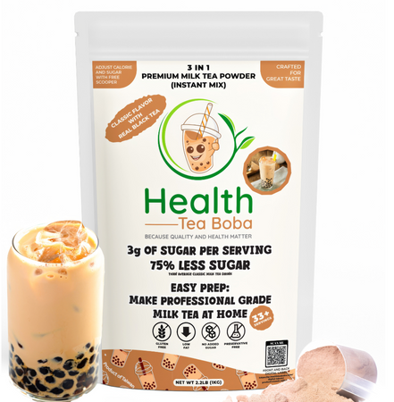 Milk Tea Boba Powder– Professional-Grade, Real Black Tea, Low Sugar, Low Fat, Gluten-Free, and Easy Prep for Over 33 Servings